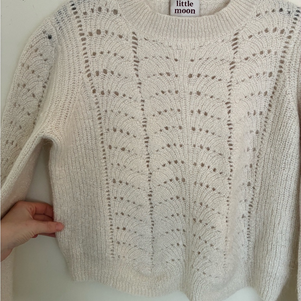Aritzia Little Moon Cream Mohair Balloon Sleeve Cropped Sweater - Picture 6 of 13